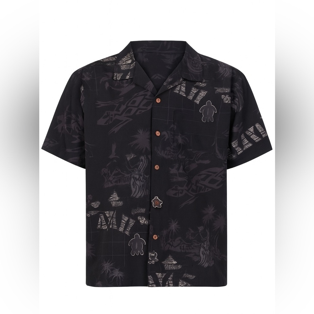 Favant Hawaiian‎ Shirt  Large Men's Black Purple Sea Turtle Short-Sleeved Pocket
